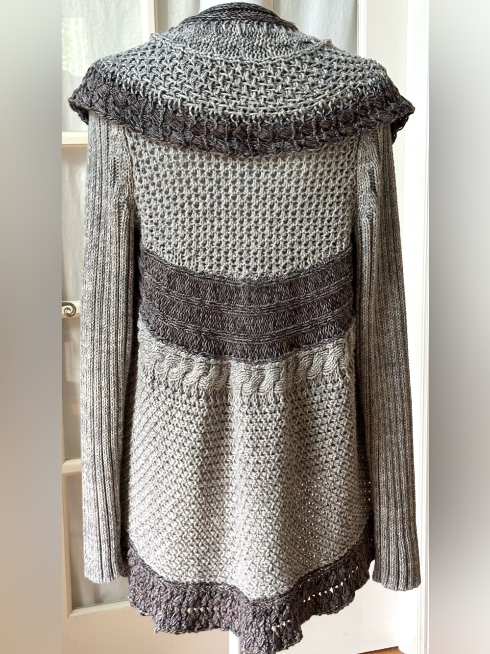CAbi Shadow Circle Cardigan S 100% Cotton Open Knit Waterfall Boho Neutral - Picture 3 of 11